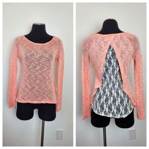 Rue21 Pink Crochet Lace Lightweight Sweatshirt Festival Boho Gypsy Summer XS